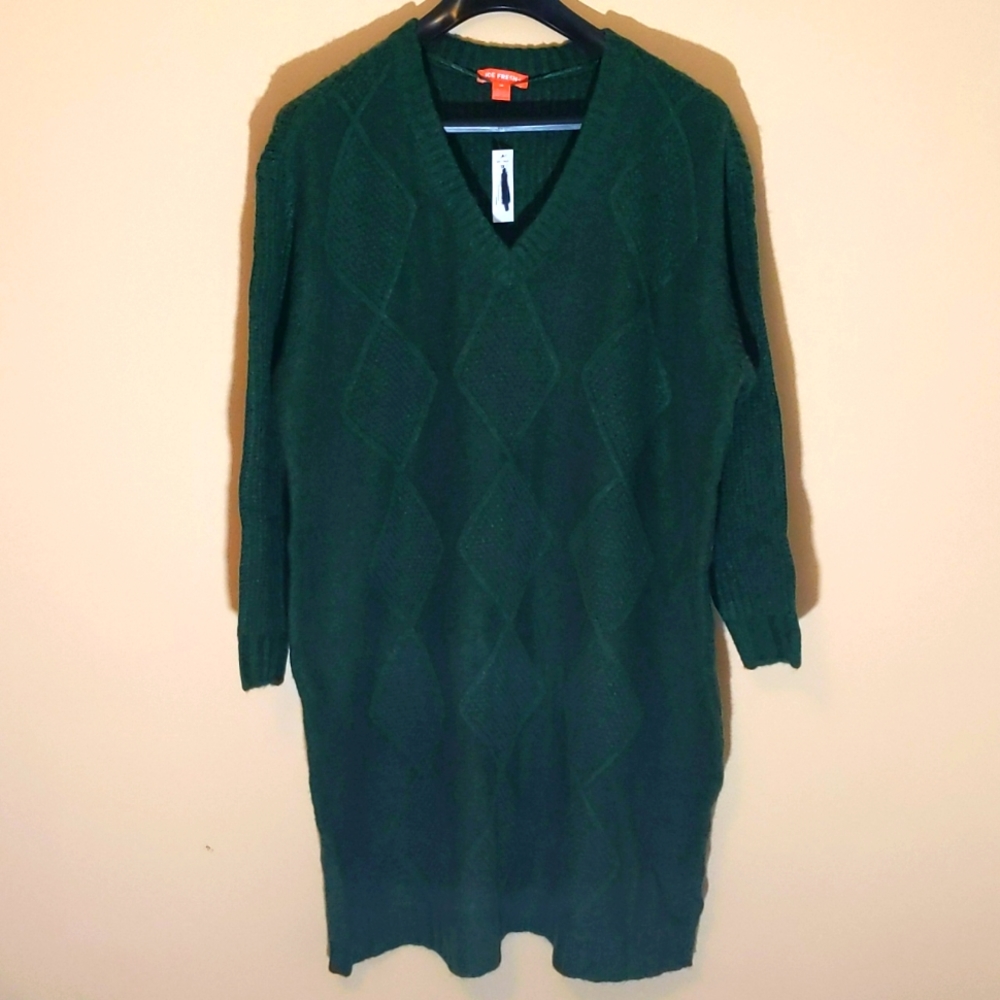 Joe Fresh| NWT Green Midi Knit Sweater Dress With Pattern Acrylic Blend - Picture 1 of 13